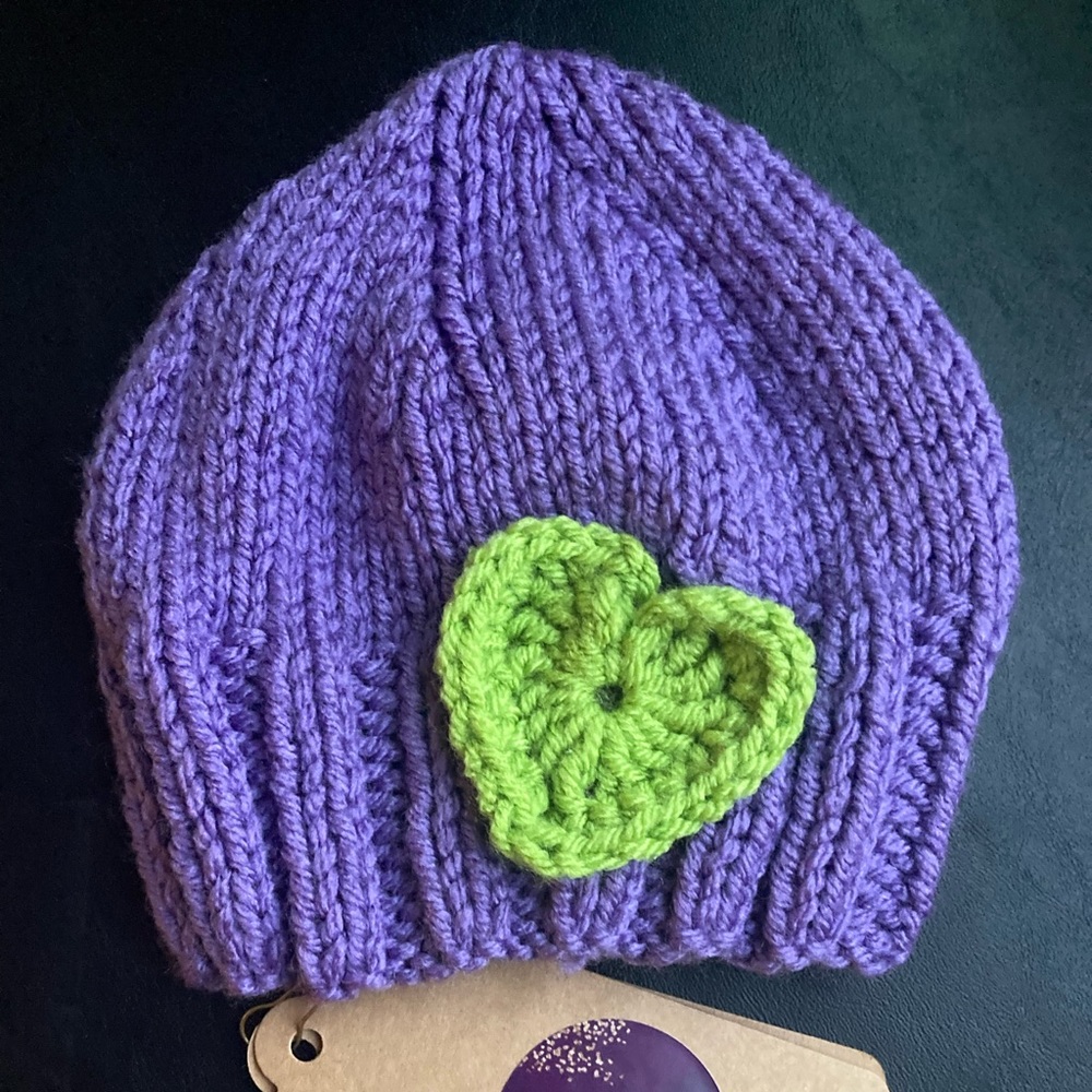 Hand Knit Baby Hat with Heart Appliqué